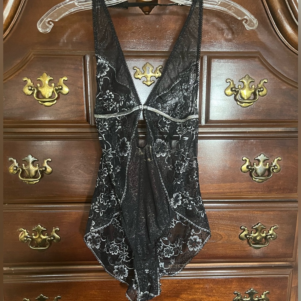 Very Sexy By Victoria’s Secret Black and Silver Teddy Bodysuit Size Small